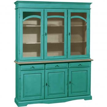 Cristalliera a 3 Ante con Finitura Verde Legno Pennellato (156x42x205)