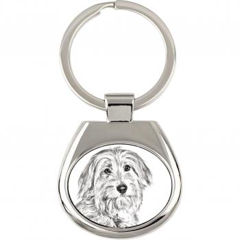 Art-Dog Silver Keychain with Pyrenean Sheepdog Design