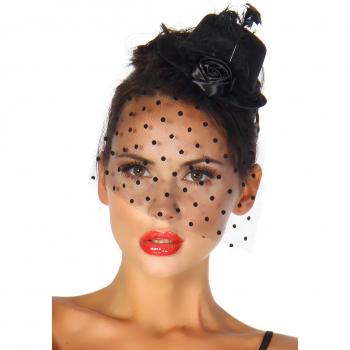 Atixo Rockabilly Melonenhut – Mini‑Fascinator, Trachtenstil, Tüll & Federn