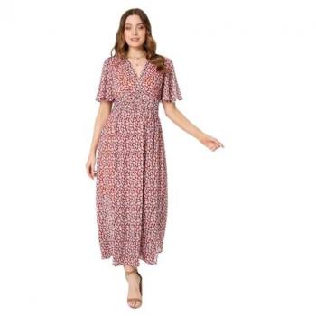 Izabel London 1/2 Sleeve Ruched Midi Dress – Orange Print (Size 14)