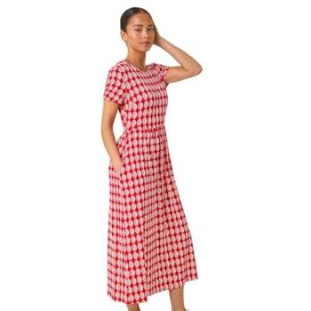 Roman Women’s Petite Geometric Spot Pocket Midi Dress – Red, Size 8