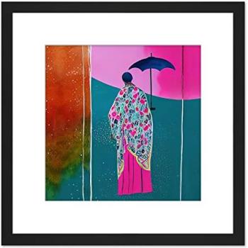 Colourful Wood-Framed Kimono Art