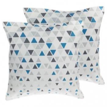 Set di 2 Cuscini Decorativi Geometrici a Triangoli Blu e Grigio 45 x 45 cm Cleome
