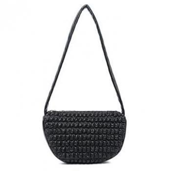 Black Half Moon Quilted Zip Top Crossbody Bag for Women