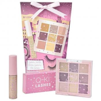 Q-KI Party All Night Gift Set Eco Packaging False Eyelashes + 1g Lash Glue + 9 x 1g Eyeshadow Palette + 6.5ml Shimmer Eyeshadow
