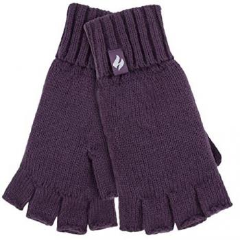 Damen Strickhandschuhe ohne Finger Heat Holders Lila Einheitsgröße