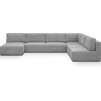 Canapé d'angle gauche convertible modulable 9/10 places en velours côtelé gris clair Harper Mod