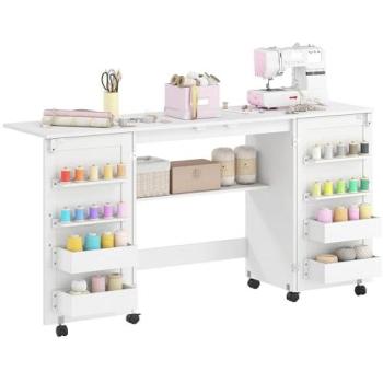 Mesa de Costura Homcom de Melamina Blanca