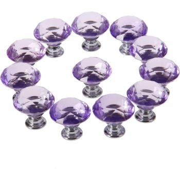 12-Piece Purple Crystal Furniture Knobs for Drawers