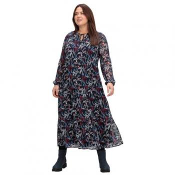 Chiffon Maxikleid SHEEGO, große Größen, tiefblau gemustert