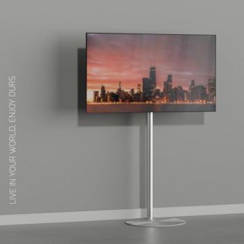 Cavus SPHERE150S44 TV‑Ständer – 32–65 Zoll, 150 cm Säule, VESA 400×400, Stahl, Silber, 35 kg