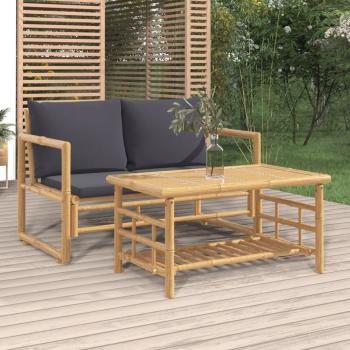 Dark Gray Cushioned Bamboo Patio Furniture Set