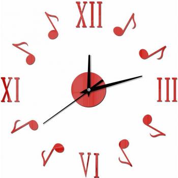 Silent Acrylic Mirror Effect Music Notes Wall Clock