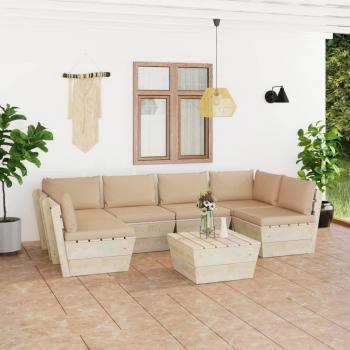 Set de Jardín Pallet VidaXL 7 Unidades + Cojines de Abeto y Madera Oscura