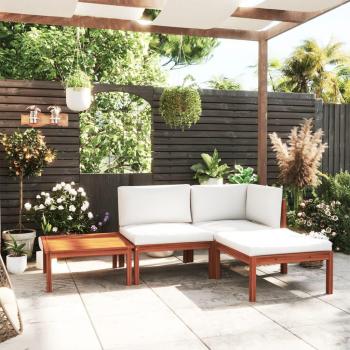 4 Piece Outdoor Lounge Set with Cream Cushions and Solid Acacia Wood