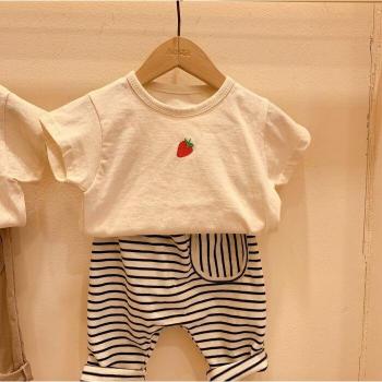 Camiseta para bebés con estampado de dibujos animados, cereza y fresa, 0 a 2 años