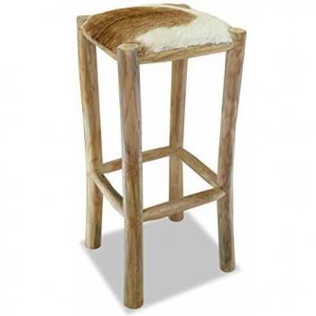 Sgabello da Bar in Pelle e Legno di Teak