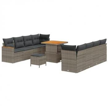 Set Garden Sofa con Cuscino 11 Pcs, Grigio Poli Rattan