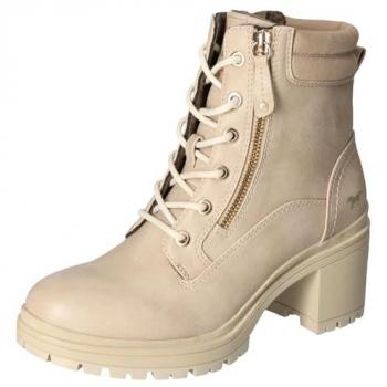 MUSTANG Damen Schnürboots, beige, mit Blockabsatz und Reißverschluss