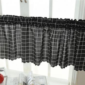 Rod Pocket Grid Stripe Blackout Valance Drapes