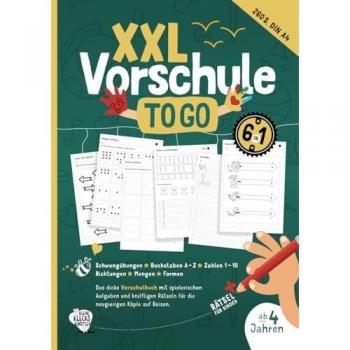 XXL-Vorschule to go ab 4 Jahren: Das dicke Ferien Übungsheft mit Schwungübungen, Aufgaben zum Buchstaben und Zahlen schreiben lernen + Rätsel für Vorschulkinder u. v. m.