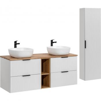 Ensemble meuble double vasque 140cm avec 2 niches Adriel blanc