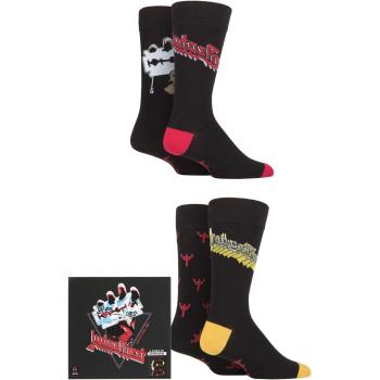 SOCKSHOP Men's Judas Priest Cotton Socks – 4 Pack, Black, UK 6‑11, Gift Boxed