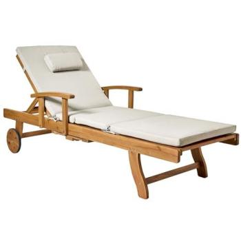 Beliani Acacia Sun Lounger with Castors and Taupe Cushion – Premium Java Edition