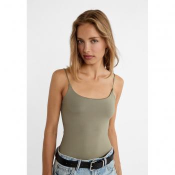Stradivarius Khaki Bodysuit Thin Straps M