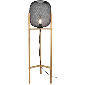 Lampada Terra Calimero Legno e Metallo Nero Diffusore Rete