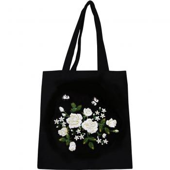 Handcrafted Floral Cross Stitch Tote Bag