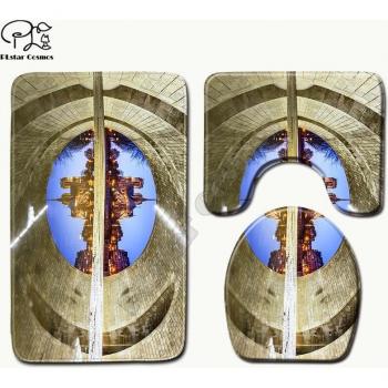 Funny Notre Dame de Paris Cartoon 3D Bathroom Rug and Toilet Lid Cover Set