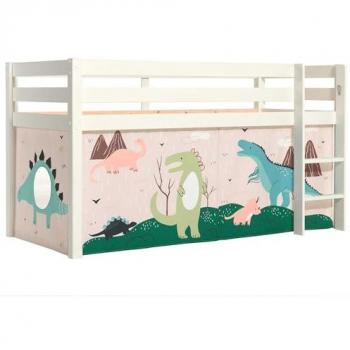 Mezzanine Dino Pino – Lit Mi-Hauteur Blanc, Bois, Échelle & Rangement