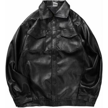 Men's Diagonal Zipper Leather Moto Jacket (PU) – Stand Collar Style