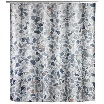 Rideau de douche Terrazzo – 180 x 200 cm, polyester, lavable, finition grise