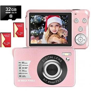 Digitalkamera 2,7 Zoll 1080P 30 Megapixel HD Fotoapparat Digitalkamera Wiederaufladbare Fotokamera mit 8-Fach Zoom-Kompaktkamera Mit 32 GB SD-Karte und 2 Batterien (Grün)