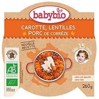 Babybio Karotten-Linsen-Mahlzeit mit Schweinefleisch ab 15 Monaten