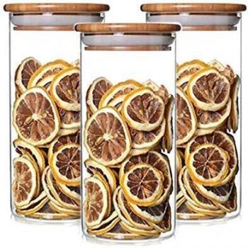Xtulina 750ML Glass Kitchen Storage Jars, Airtight Storage Containers with Wooden Lid Set of 3