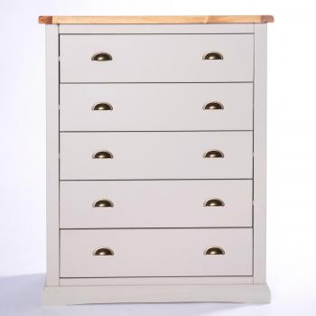 Loreo 5-Drawer Grey Chest with Brass Cup Handles