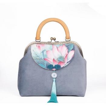 Wooden Handle Vintage Floral Shoulder Bag