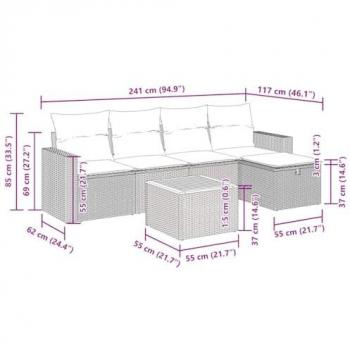 Ensemble de mobilier d'extérieur 6 pcs noir avec coussins