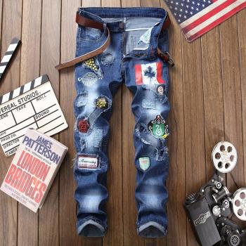 Pantalon homme denim déchiré grande taille bleu 29-38