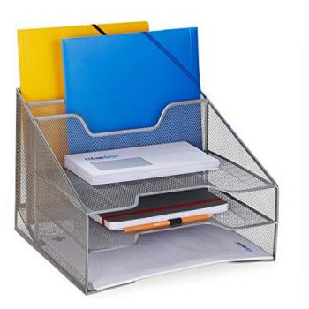 Bandeja Organizadora Relaxdays, 5 Compartimientos, A4, Metal, 24 x 32 x 29 cm, Plateado