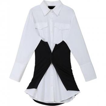 Blusa Casual XITAO para Mujer, Con Retazos, Cuello Alto, Manga Larga GCC3314