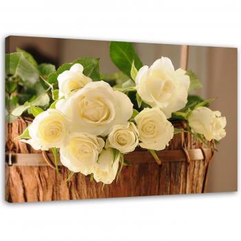 Serene Petals Canvas Print – White Roses, Beige 60x40
