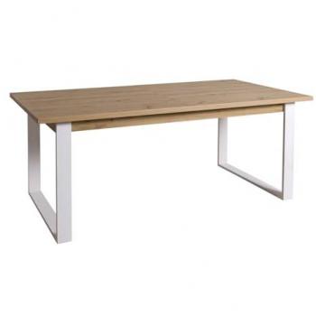 Ausziehbarer Holztisch mit weißen Eisenbeinen, 180/240x91 cm