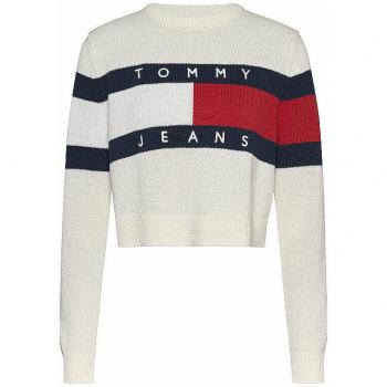 Tommy Jeans Strickpullover Center Flag – Größe L – Weisse Farbe – Regular Fit (Weiß)