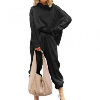 Trendy Women's Casual Sports Outfit with Long Sleeve Shirt and Banded Pants