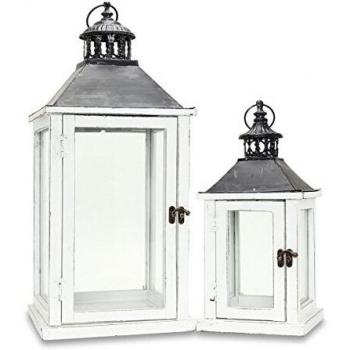 Levandeo 2tlg. Windlicht-Set Holz Metall Glas