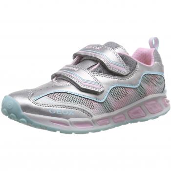Geox Mädchen J SHUTTLE GIRL B Low-Top, Mehrfarbig (SILVER/PINKC0566)